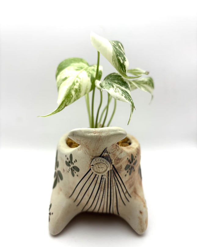 Ceramic Whale Planter Pot with Hand-Painted Floral Design