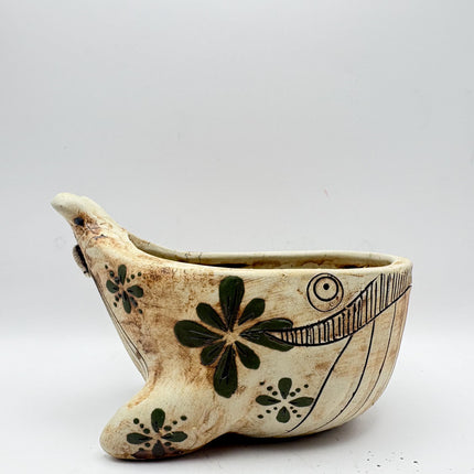Ceramic Whale Planter Pot with Hand-Painted Floral Design